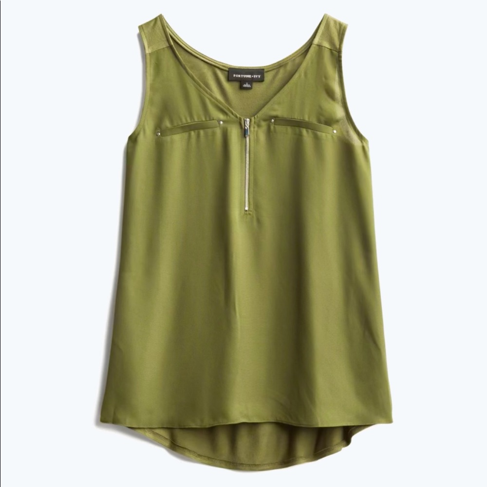 Olive Green sleeveless blouse w/ zipper